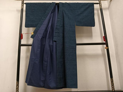 平和屋着物●男性　紬　アンサンブル　色無地　鉄御納戸色　正絹　逸品　AABM8872ph