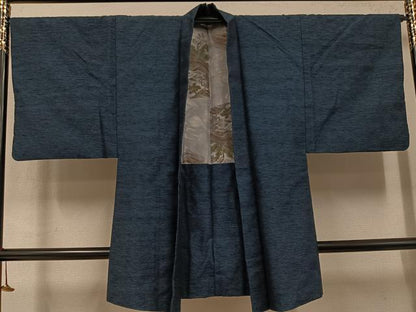 平和屋着物●男性　紬　アンサンブル　色無地　鉄御納戸色　正絹　逸品　AABM8872ph