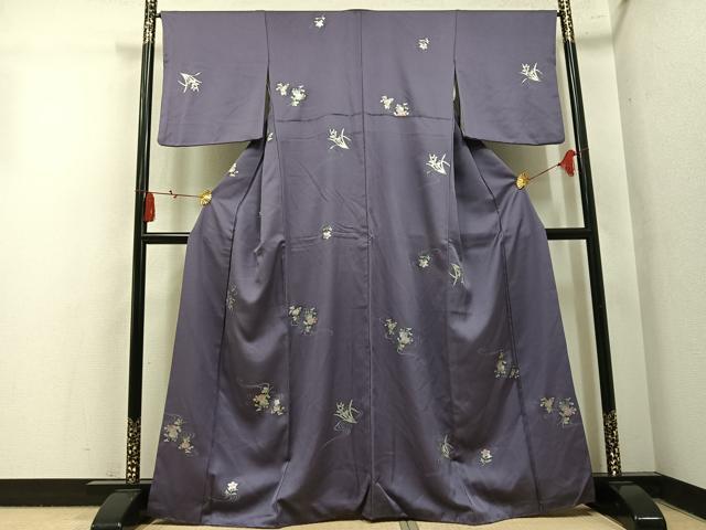 平和屋着物●上質な小紋　流水草花文　金銀彩　正絹　逸品　AABM8875ph