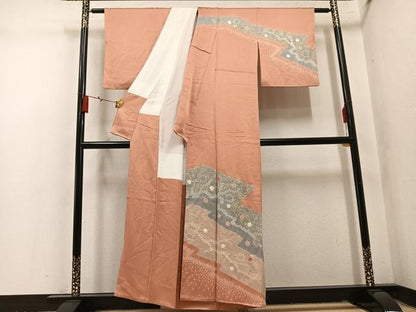平和屋着物●訪問着　絞り　刺繍　梅　草花文　金彩　正絹　逸品　AABM8891ph