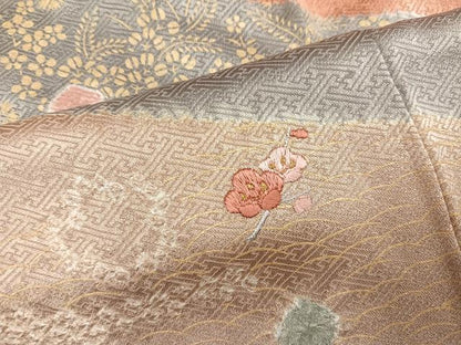 平和屋着物●訪問着　絞り　刺繍　梅　草花文　金彩　正絹　逸品　AABM8891ph