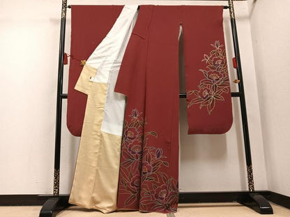 平和屋着物●豪華振袖　草花文　金彩　正絹　逸品　AABM8892ph