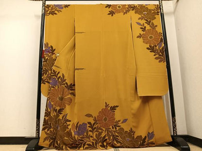 平和屋着物●豪華振袖　草花文　金彩　正絹　逸品　AABM8893ph