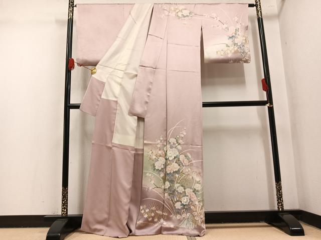 平和屋着物●訪問着　草花文　暈し染め　金彩　正絹　逸品　AABM8899ph