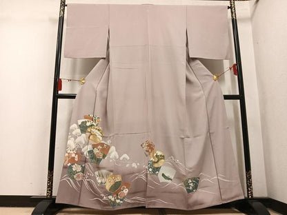 平和屋着物●豪華色留袖　駒刺繍　飛鶴立波草花文　千鳥　暈し染め　金彩　正絹　逸品　AABM8903ph