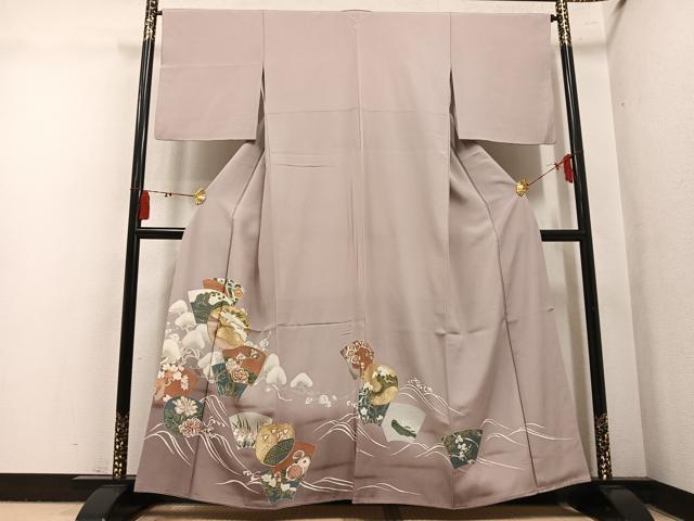平和屋着物●豪華色留袖　駒刺繍　飛鶴立波草花文　千鳥　暈し染め　金彩　正絹　逸品　AABM8903ph