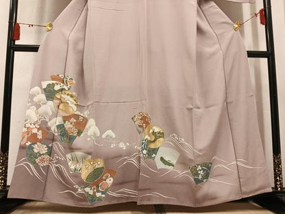 平和屋着物●豪華色留袖　駒刺繍　飛鶴立波草花文　千鳥　暈し染め　金彩　正絹　逸品　AABM8903ph