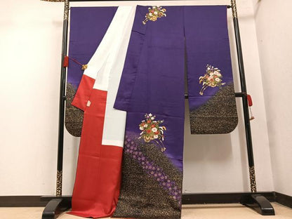 平和屋着物●豪華振袖　花車文　暈し染め　金彩　正絹　逸品　AABM8910ph