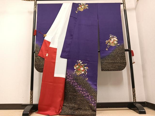 平和屋着物●豪華振袖　花車文　暈し染め　金彩　正絹　逸品　AABM8910ph