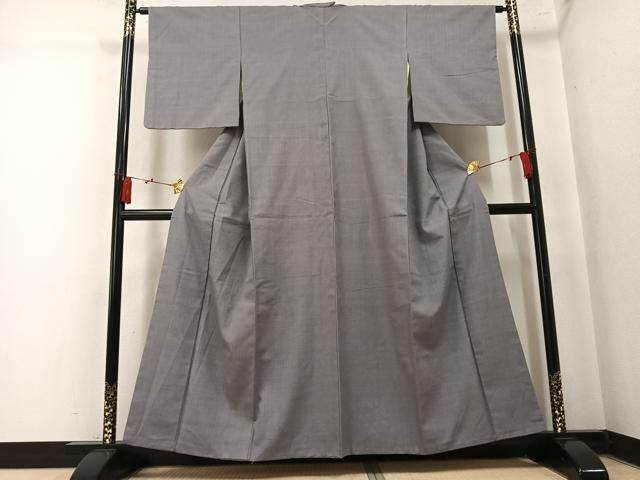 平和屋着物●本場結城紬　重要無形文化財　色無地　薄墨色　正絹　逸品　AABM8913ph