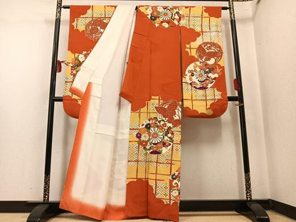平和屋着物●豪華振袖　駒刺繍　花蝶源氏車文　金彩　正絹　逸品　AABM8915ph