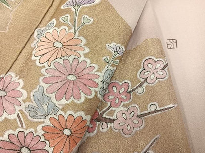 平和屋着物●本加賀友禅作家　金丸水明　色留袖　刺繍　破れ色紙草花文　暈し染め　金糸　正絹　逸品　AABM8918ph