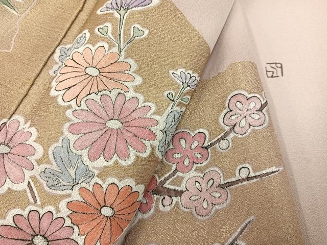 平和屋着物●本加賀友禅作家　金丸水明　色留袖　刺繍　破れ色紙草花文　暈し染め　金糸　正絹　逸品　AABM8918ph
