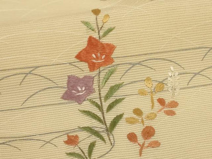 平和屋着物＊夏物　訪問着　絽　総刺繍　草花芝文　正絹　逸品　AABM9075jd
