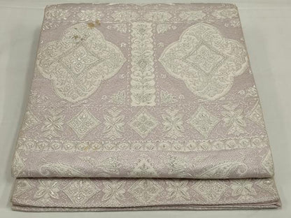 平和屋着物◎六通柄袋帯　更紗花文　銀糸　正絹　逸品　AABM9081ou
