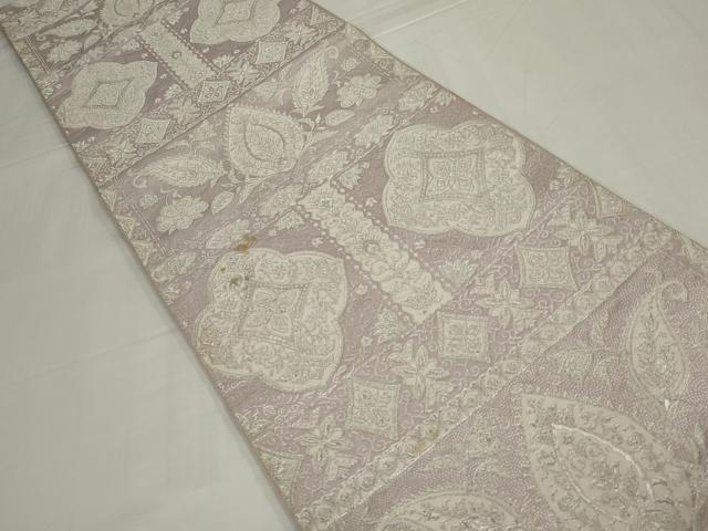 平和屋着物◎六通柄袋帯　更紗花文　銀糸　正絹　逸品　AABM9081ou