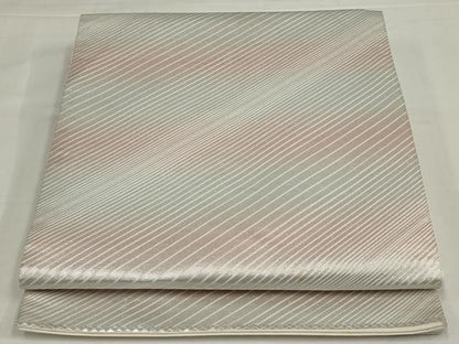 平和屋着物◎六通柄袋帯　斜縞　銀糸　正絹　逸品　AABM9082ou