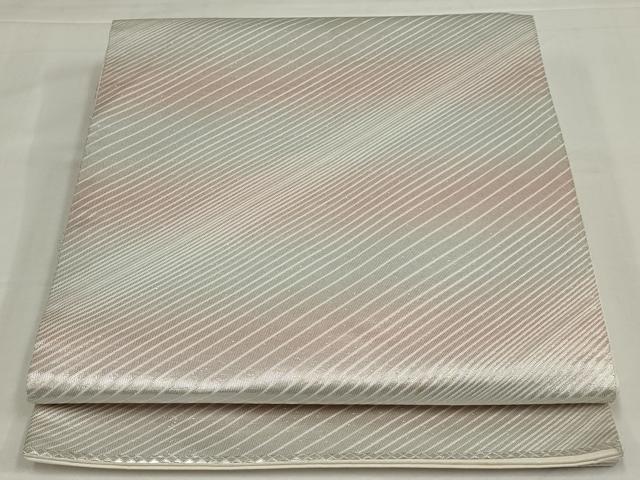 平和屋着物◎六通柄袋帯　斜縞　銀糸　正絹　逸品　AABM9082ou