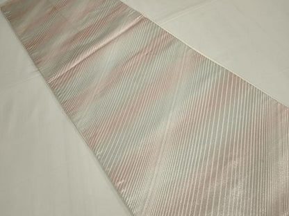 平和屋着物◎六通柄袋帯　斜縞　銀糸　正絹　逸品　AABM9082ou