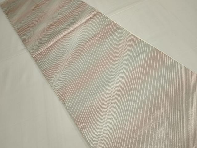 平和屋着物◎六通柄袋帯　斜縞　銀糸　正絹　逸品　AABM9082ou