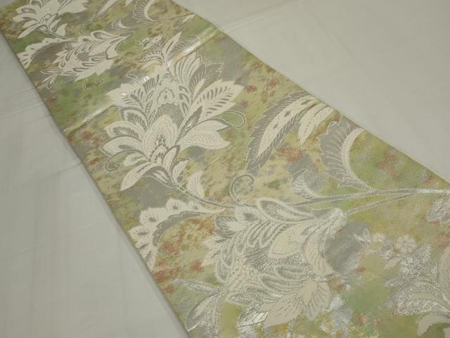 平和屋着物◎六通柄袋帯　唐織　草花文　銀糸　正絹　逸品　AABM9084ou