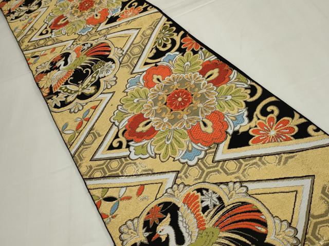 平和屋着物◎六通柄　本袋帯　唐織　鳳凰花蝶文　黒地　金糸　AABM9086ou