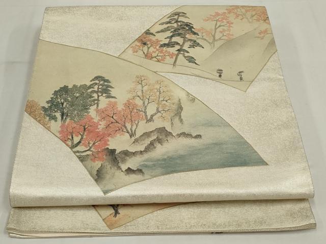 平和屋着物◎六通柄袋帯　大観　地紙風景文　引箔　正絹　逸品　AABM9088ou