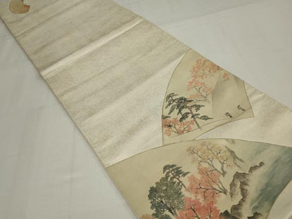 平和屋着物◎六通柄袋帯　大観　地紙風景文　引箔　正絹　逸品　AABM9088ou