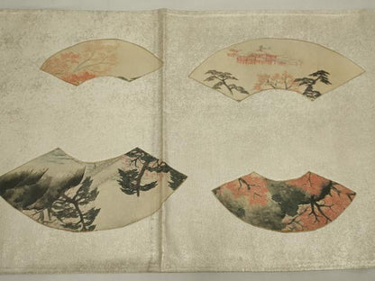 平和屋着物◎六通柄袋帯　大観　地紙風景文　引箔　正絹　逸品　AABM9088ou