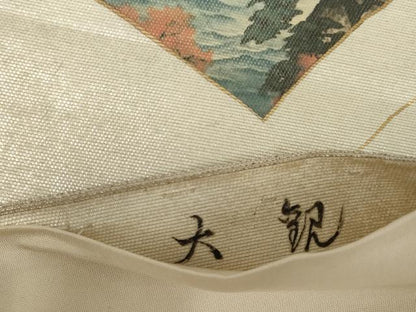 平和屋着物◎六通柄袋帯　大観　地紙風景文　引箔　正絹　逸品　AABM9088ou
