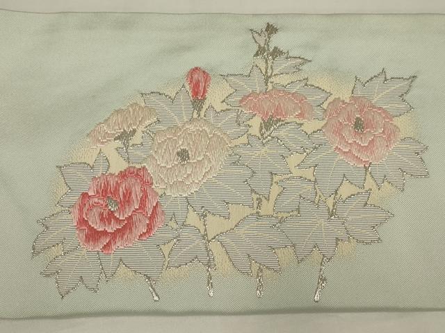 平和屋着物◎綴れ　九寸名古屋帯　唐織　草花文　銀糸　正絹　逸品　AABM9093ou