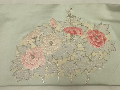 平和屋着物◎綴れ　九寸名古屋帯　唐織　草花文　銀糸　正絹　逸品　AABM9093ou