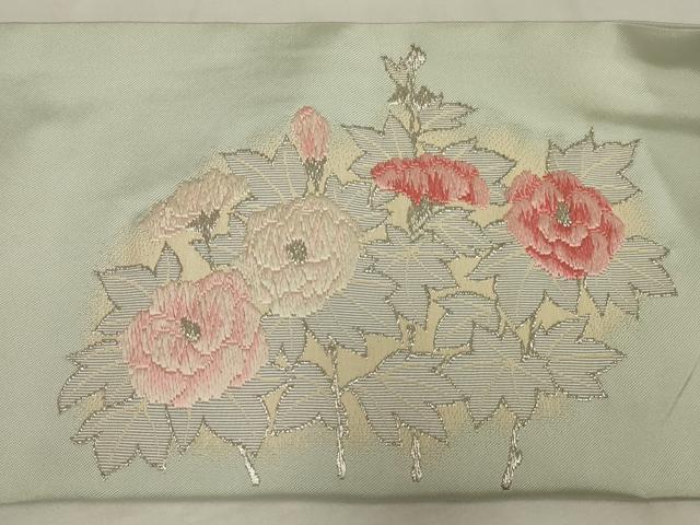 平和屋着物◎綴れ　九寸名古屋帯　唐織　草花文　銀糸　正絹　逸品　AABM9093ou
