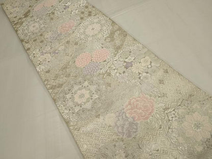 平和屋着物◎六通柄袋帯　唐織　草花文　銀糸　正絹　逸品　AABM9097ou