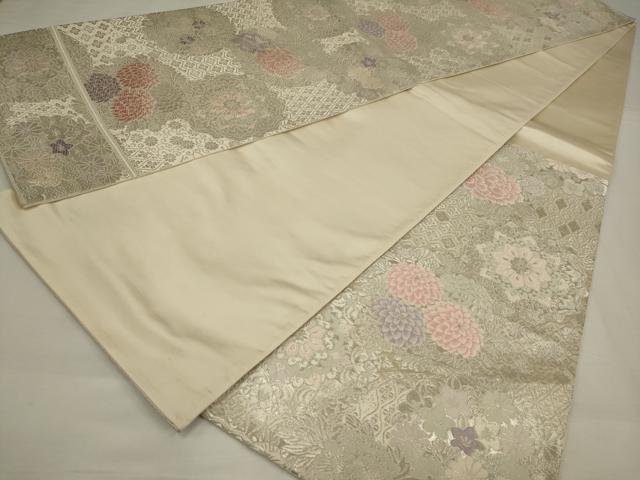 平和屋着物◎六通柄袋帯　唐織　草花文　銀糸　正絹　逸品　AABM9097ou