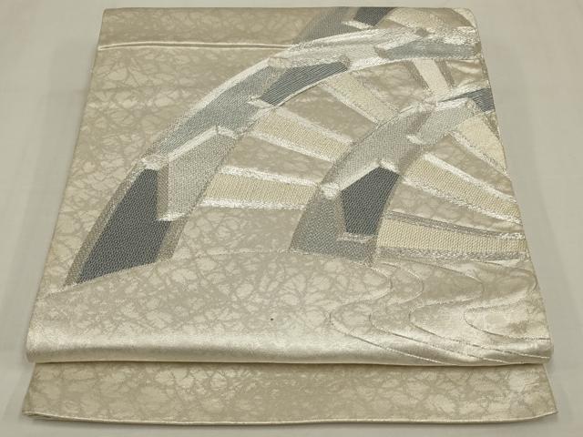 平和屋着物◎太鼓柄袋帯　駒刺繍　片輪車文　銀糸　正絹　逸品　AABM9100ou