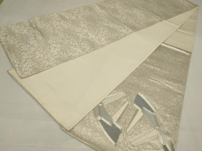 平和屋着物◎太鼓柄袋帯　駒刺繍　片輪車文　銀糸　正絹　逸品　AABM9100ou