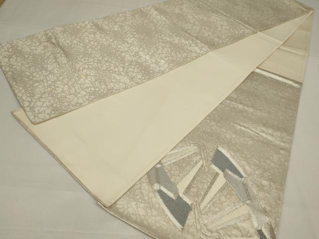 平和屋着物◎太鼓柄袋帯　駒刺繍　片輪車文　銀糸　正絹　逸品　AABM9100ou