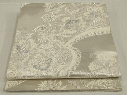 平和屋着物◎六通柄袋帯　唐織　更紗花文　銀糸　正絹　逸品　AABM9101ou