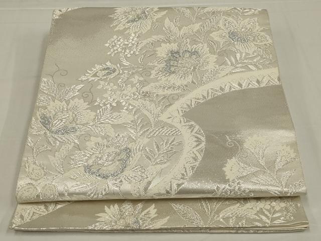 平和屋着物◎六通柄袋帯　唐織　更紗花文　銀糸　正絹　逸品　AABM9101ou