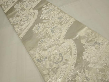 平和屋着物◎六通柄袋帯　唐織　更紗花文　銀糸　正絹　逸品　AABM9101ou
