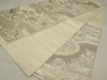 平和屋着物◎六通柄袋帯　唐織　更紗花文　銀糸　正絹　逸品　AABM9101ou