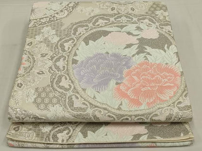平和屋着物◎六通柄袋帯　唐織　正倉院鏡裏華文　プラチナ箔　正絹　逸品　AABM9104ou