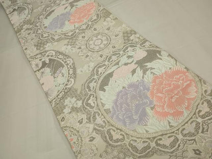 平和屋着物◎六通柄袋帯　唐織　正倉院鏡裏華文　プラチナ箔　正絹　逸品　AABM9104ou