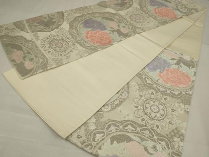 平和屋着物◎六通柄袋帯　唐織　正倉院鏡裏華文　プラチナ箔　正絹　逸品　AABM9104ou