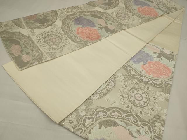 平和屋着物◎六通柄袋帯　唐織　正倉院鏡裏華文　プラチナ箔　正絹　逸品　AABM9104ou