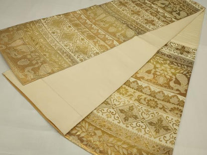 平和屋着物◎六通柄袋帯　横段花鳥文　金糸　正絹　逸品　AABM9105ou