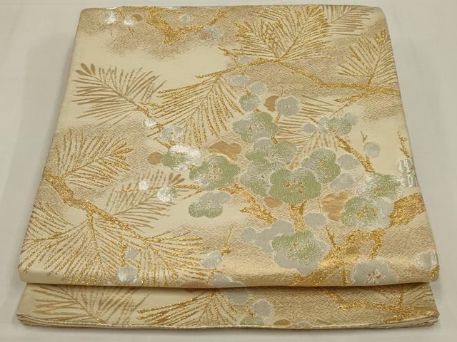 平和屋着物◎六通柄袋帯　枝松文　梅　金銀糸　正絹　逸品　AABM9106ou
