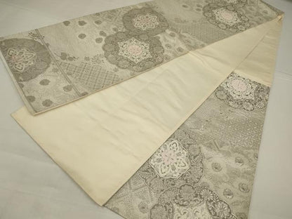 平和屋着物◎六通柄袋帯　唐織　正倉院花文　プラチナ箔　正絹　逸品　AABM9110ou