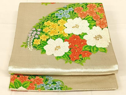 平和屋着物◎六通柄袋帯　唐織　地紙花文　金銀糸　正絹　逸品　AABM9121dk
